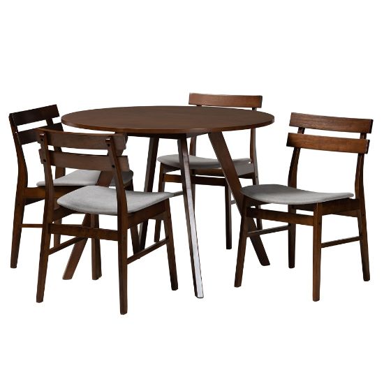 Picture of Baxton Studio Eiko Dining Set, 29-1/2inH x 39-7/16inW x 39-7/16inD, Light Gray/Walnut