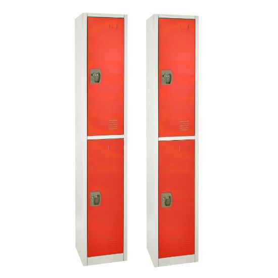 Picture of Alpine 2-Tier Steel Lockers, 72inH x 15inW x 15inD, Red, Set Of 2 Lockers