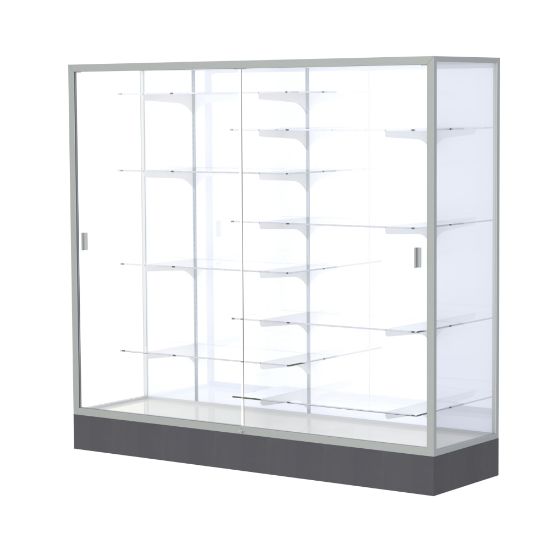 Picture of Waddell Colossus 8-Shelf Floor Display Case, 66inH x 72inW x 20inD, White Back/Satin Finish