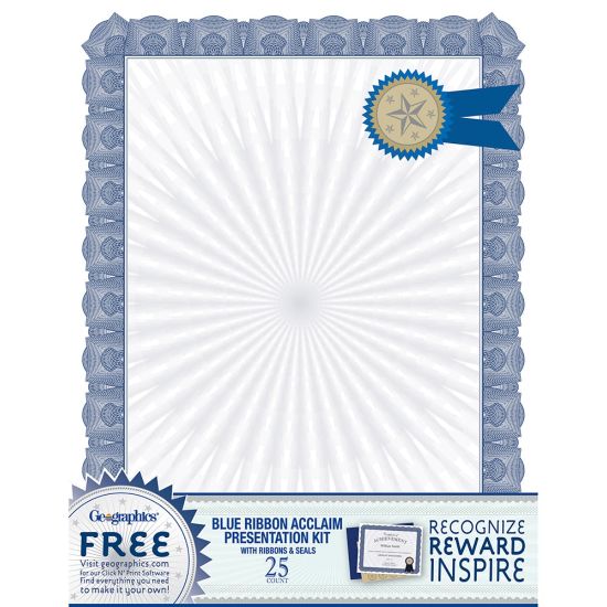 Picture of Geographics Certificates, 8-1/2in x 11in, Blue Ribbon Acclaim, Pack Of 25