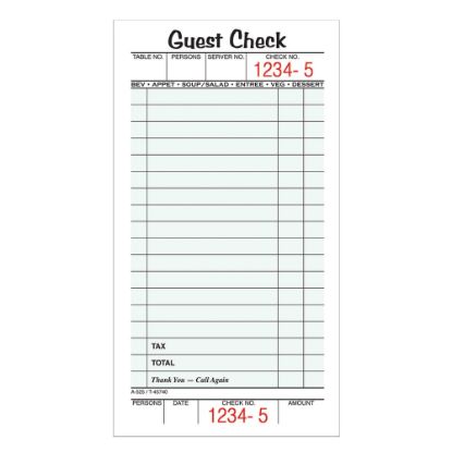 Picture of Adams Guest Check Books, 1-Part, 3 2/5in x 6 3/4in, 10 Pads Of 50 Sheets Each (500 Guest Checks Total)