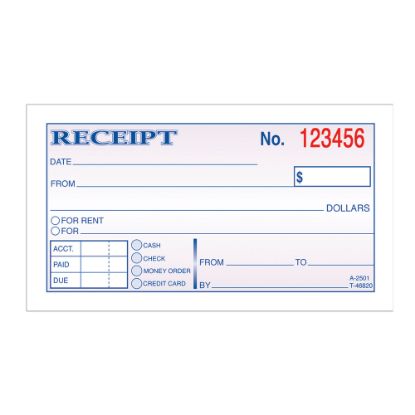 Picture of Adams Money/Rent Receipt Book, 5 3/8in x 2 3/4in, 2-Part, Carbonless, 50 Set Book