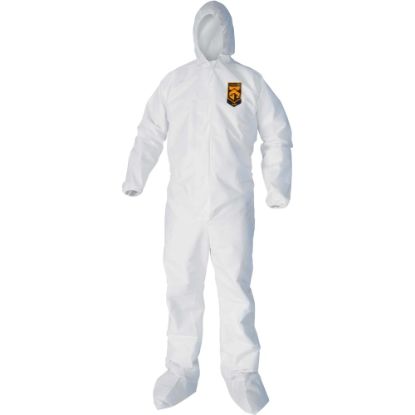 Picture of Kleenguard A40 Coveralls - Zipper Front, Elastic Wrists, Ankles, Hood & Boots - Extra Large Size - Liquid, Flying Particle Protection - White - Hood, Zipper Front, Elastic Wrist, Elastic Ankle, Breathable, Low Linting - 25 / Carton