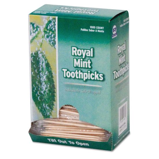 Picture of Royal Paper Products Cello-Wrapped Mint Toothpicks, Case Of 15,000 Toothpicks