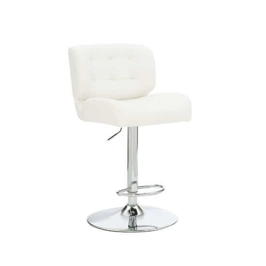 Picture of Powell Quimby Adjustable Faux Leather Bar Stool With Back, White/Chrome