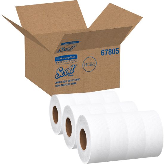 Picture of Scott 100% Recycled Fiber High-Capacity Jumbo Roll Toilet Paper - 2 Ply - 3.55in x 1000 ft - White - Fiber - 12 / Carton