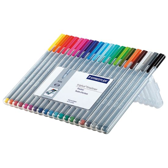 Picture of Staedtler Triplus Fineliner Porous Point Pens, Fine Point, 0.3 mm, Gray Barrel, Assorted Ink Colors, Pack Of 20