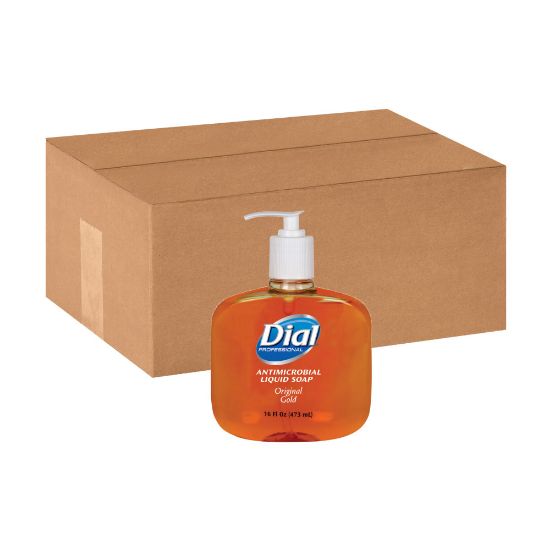 Picture of Dial Original Gold Antimicrobial Liquid Soap, 16 Oz., Pack Of 12 Pump Bottles