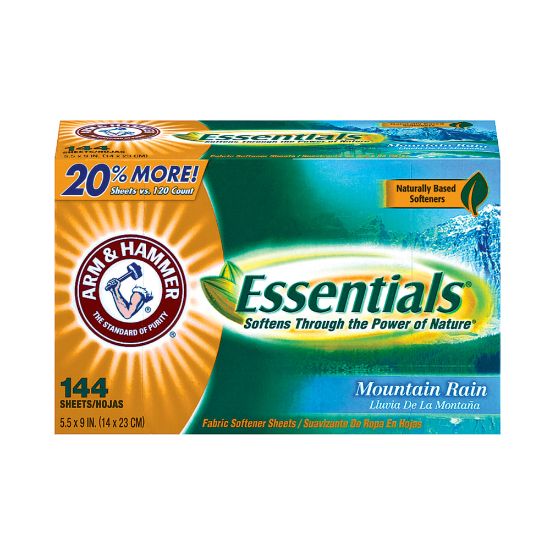 Picture of Arm & Hammer Essentials Dryer Sheets, Mountain Rain Scent, 144 Sheets Per Box, Case Of 6 Boxes