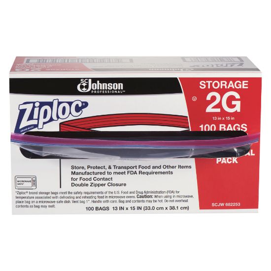 Picture of Ziploc Double Zipper Bags, 2 Gallon, Clear, Case Of 100