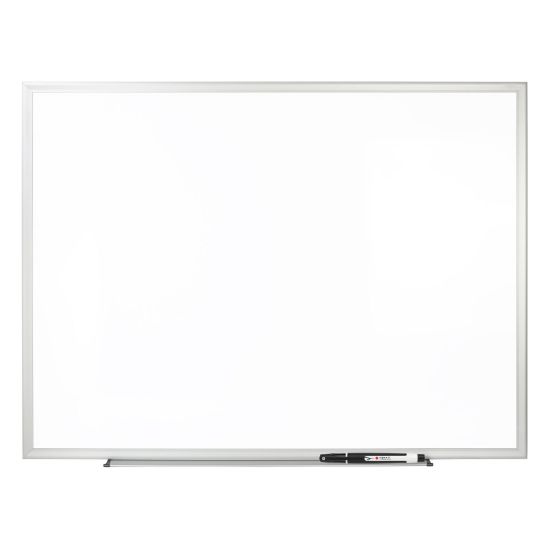 Picture of Office Depot Brand Non-Magnetic Melamine Dry-Erase Whiteboard With Marker, 48in x 96in, Aluminum Frame With Silver Finish