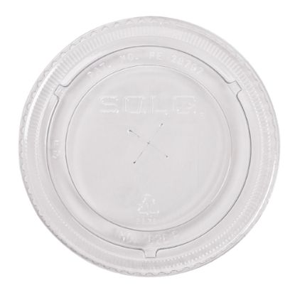 Picture of Solo Cup Straw-Slot Cold Cup Lids, Fits 9, 12 - 14 oz Cups, Clear, 10 sleeves of 100 lids each per Case, Sold by the Case