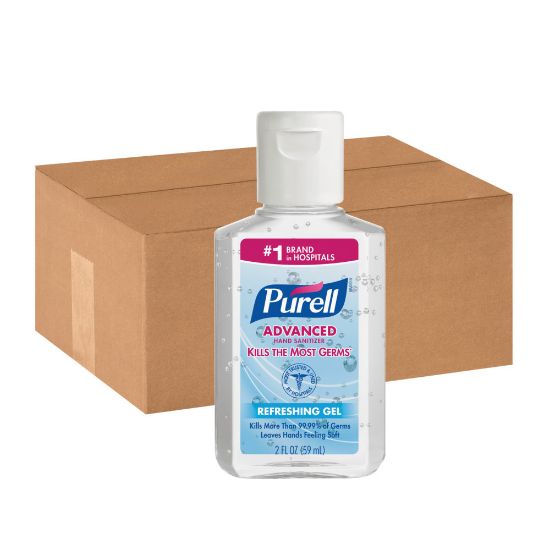 Picture of PURELL Portable Instant Hand Sanitizer - 2 fl oz (59.1 mL) - Flip Top Bottle Dispenser - Kill Germs - Hand - Clear - Moisturizing - 24 / Carton