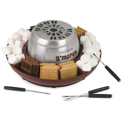 Picture of Nostalgia Electrics Indoor Electric Stainless-Steel Smores Maker With 4 Lazy Susan Compartment Trays, Brown