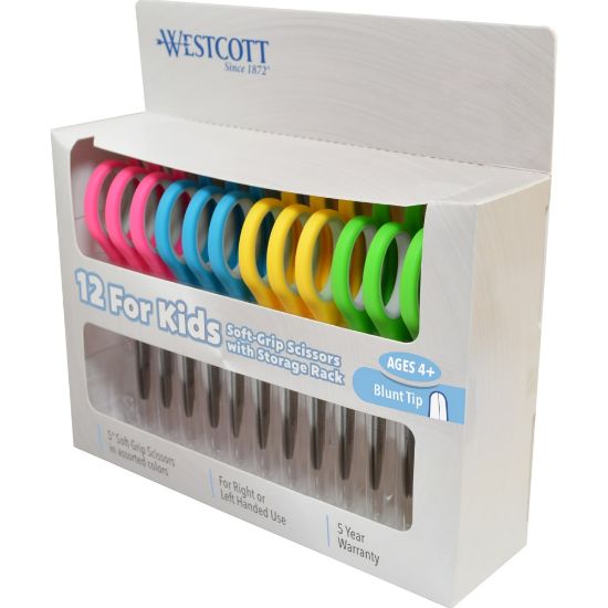 Picture of Westcott Soft-Handle Kids Scissors, 5in, Blunt, Assorted Colors, Pack Of 12