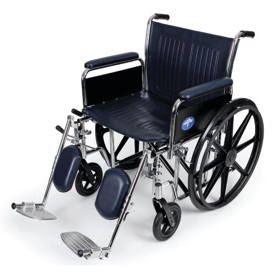 Picture of Medline Extra-Wide Wheelchair, Elevating, 20in Seat, Navy/Chrome