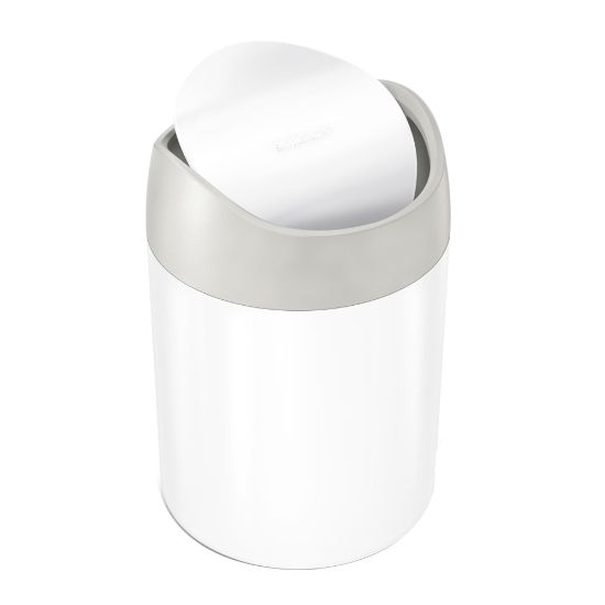 Picture of simplehuman Mini Round Steel Trash Can, 7-3/8inH x 5inW x 5inD, 1.6 Qt, White