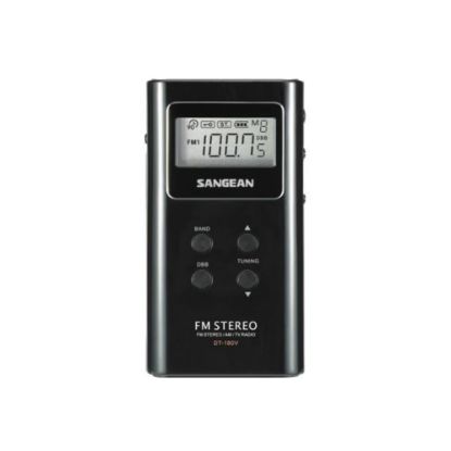 Picture of Sangean DT180BLK Portable Pocket AM/FM Digital Clock Radio, 3-11/16inH x 3/4inW x 1-15/16inD, Black