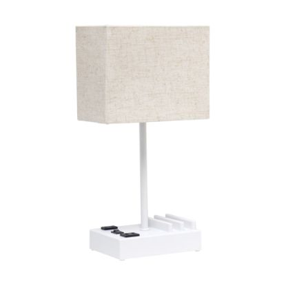 Picture of Simple Designs Multi-Use Table Lamp with 2 USB Ports and Charging Outlet, 15-5/16inH, Beige/White