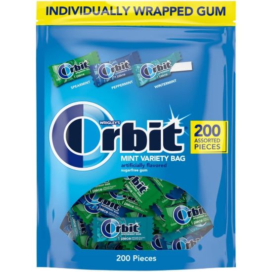 Picture of Orbit Peppermint, Spearmint And Wintermint Assorted Sugar-Free Chewing Gum Bulk Pack, 13.4 Oz, Bag Of 200 Pieces