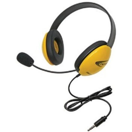 Picture of Califone Stereo Yellow Headphone With To Go 3.5Mm Plug - Stereo - Mini-phone (3.5mm) - Wired - 32 Ohm - 20 Hz - 20 kHz - Over-the-head - Binaural - Supra-aural - 5.50 ft Cable - Electret, Noise Reduction Microphone - Yellow