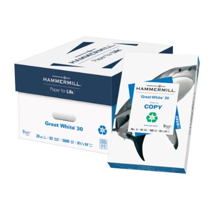 Picture of Hammermill Great White Copy Paper, 10 Reams, White, Legal (8.5in x 14in), 5000 Sheets Per Case, 20 Lb, 92 Brightness, 30% Recycled