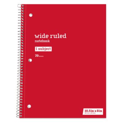 Picture of Just Basics Spiral Notebook, 8in x 10-1/2in, Wide Ruled, 70 Sheets, Red