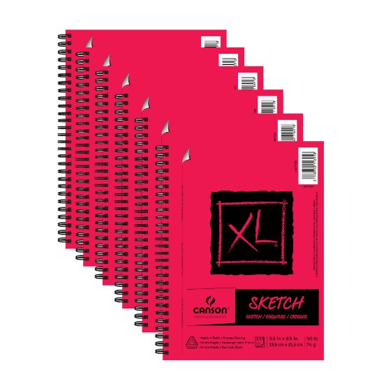 Picture of Canson XL Sketch Pads, 5-1/2in x 8-1/2in, 50-lb, Natural White, 100 Sheets Per Pad, Pack Of 6 Pads