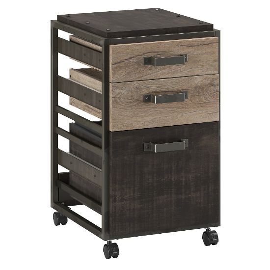 Picture of Bush Business Furniture Refinery 18inD Vertical 3-Drawer Mobile File Cabinet, Rustic Gray/Charred Wood, Delivery