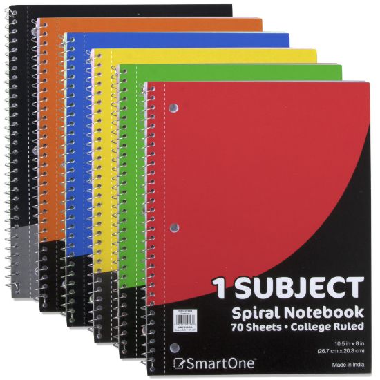 Picture of Trailmaker Notebooks, 8in x 10-1/2in, 1 Subject, College Ruled, 70 Sheets, Assorted Colors, Pack Of 50 Notebooks