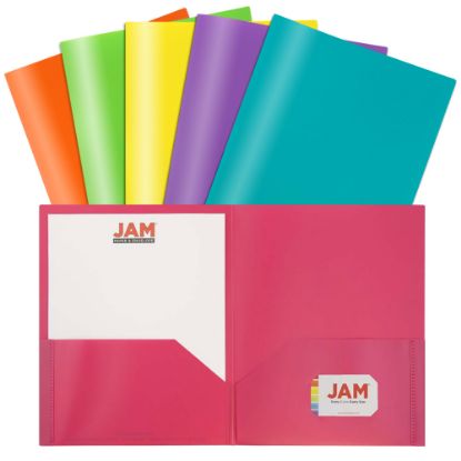 Picture of JAM Paper POP Plastic 2-Pocket School Folders, 9-1/2in x 11-1/2in, Assorted Fashion, Pack Of 6 Folders