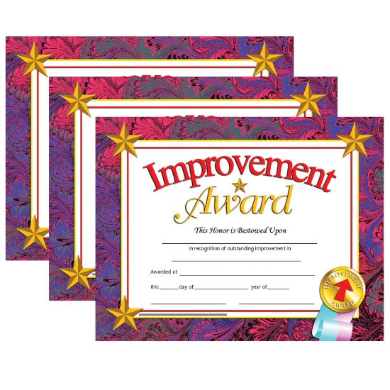 Picture of Hayes Certificates, 8-1/2in x 11in, Improvement Award, 30 Certificates Per Pack, Set Of 3 Packs