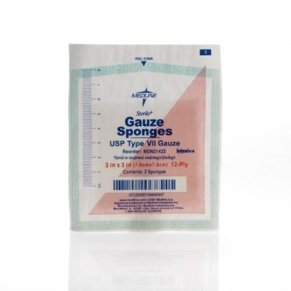 Picture of Medline Woven Sterile Gauze Sponges, 12-Ply, 3in x 3in, White, Pack Of 2,400