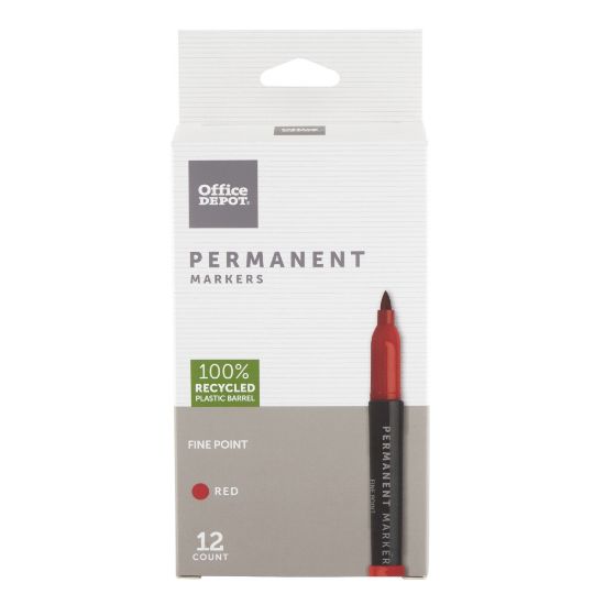 Picture of Office Depot Brand Permanent Markers, Fine Point, 100% Recycled Plastic Barrel, Red Ink, Pack Of 12