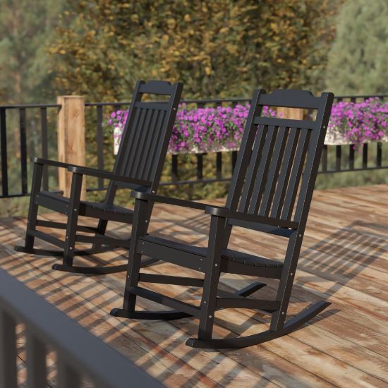 Picture of Flash Furniture Winston All-Weather Rocking Chairs, Black, Set Of 2 Chairs