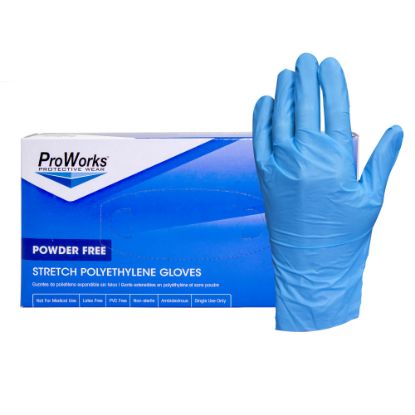 Picture of Hospeco ProWorks Stretch Polyethylene Gloves, Large, Blue, 200 Gloves Per Pack, 10 Packs Per Case