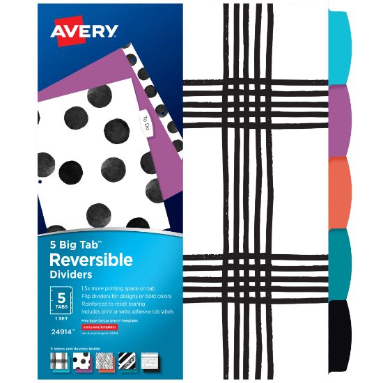 Picture of Avery Big Tab Reversible Fashion Dividers, 8 1/2in x 11in, 5 Tab, Black/White, 1 Set