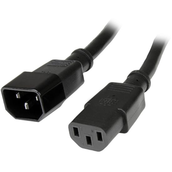 Picture of StarTech.com 10ft (3m) Heavy Duty Extension Cord, IEC C14 to IEC C13 Black Extension Cord, 15A 125V, 14AWG, Heavy Gauge Power Cable