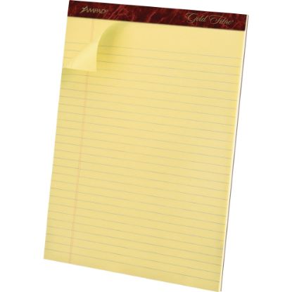 Picture of Ampad Gold Fibre Premium Rule Writing Pads - Letter - 50 Sheets - Watermark - Stapled/Glued - 0.34in Ruled - 16 lb Basis Weight - Letter - 8 1/2in x 11 3/4in - Yellow Paper - Bleed-free, Micro Perforated, Chipboard Backing - 1 Dozen