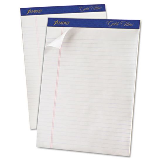 Picture of TOPS Gold Fibre Ruled Perforated Writing Pads - Letter - 50 Sheets - Watermark - Stapled/Glued - 0.34in Ruled - 16 lb Basis Weight - Letter - 8 1/2in x 11in - Dark Blue Binding - Bleed-free, Micro Perforated, Chipboard Backing - 1 Dozen