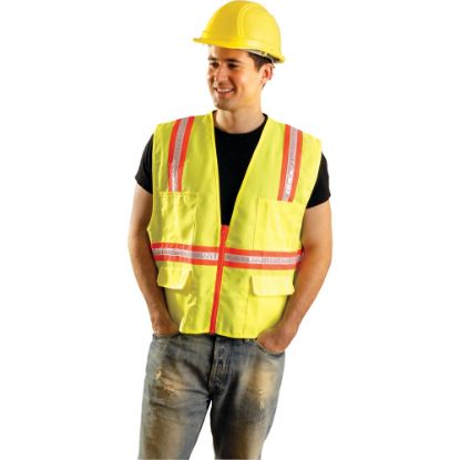 Picture of Non-ANSI Contractor Style Solid Vests, Large, Hi-Viz Yellow; Orange Trim