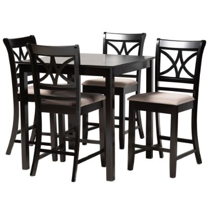 Picture of Baxton Studio Chandler 5-Piece Pub Set, 36inH x 35-7/16inW x 35-7/16inD, Sand/Espresso