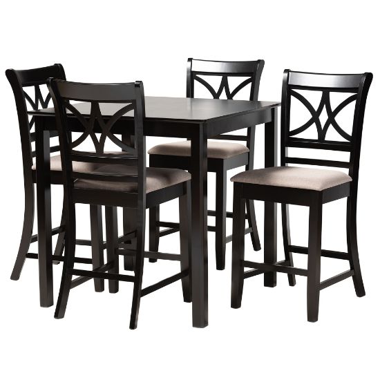 Picture of Baxton Studio Chandler 5-Piece Pub Set, 36inH x 35-7/16inW x 35-7/16inD, Sand/Espresso