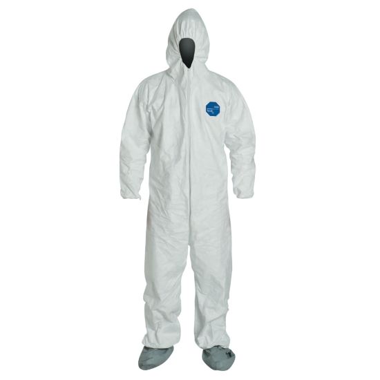 Picture of DuPont Tyvek Coveralls With Attached Hood And Boots, 5X, White, Pack Of 25 Coveralls