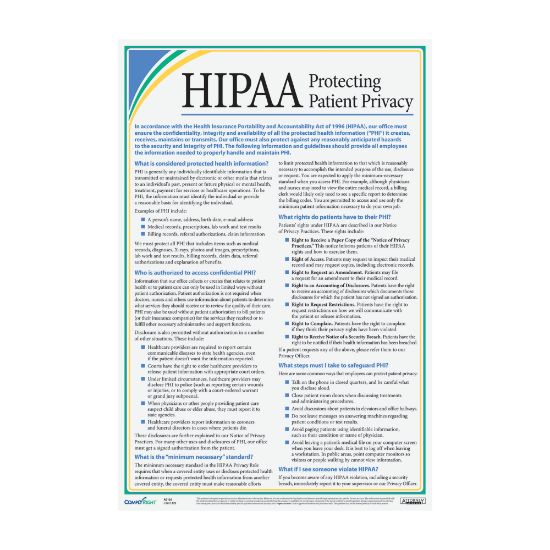 Picture of ComplyRight HIPAA Protecting Patient Privacy Poster, English 12in x 18in