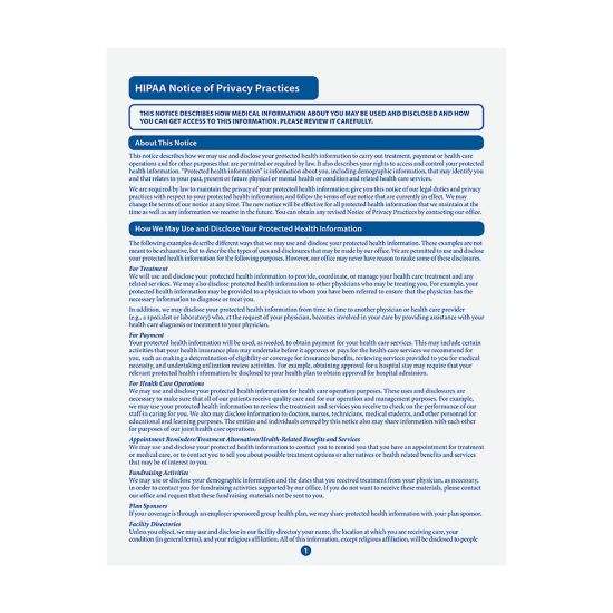 Picture of ComplyRight HIPAA Notice Of Privacy Practices Forms, 8-1/2in x 11in, Pack Of 100