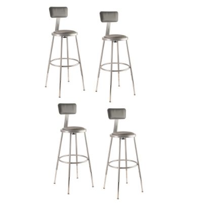 Picture of National Public Seating Adjustable Vinyl-Padded Stools With Backs, 38 - 47 1/2inH, Gray, Set Of 4