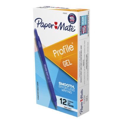 Picture of Paper Mate Profile Gel Retractable Pens, Fine Point, 0.5 mm, Blue Barrel, Blue Ink, Pack Of 12 Pens