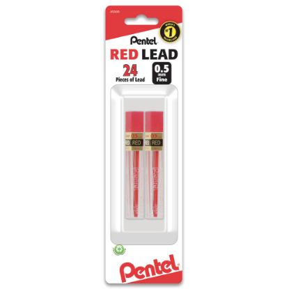 Picture of Pentel Red Lead Refills, 0.5 mm, #2.5 Medium Soft Lead, Pack Of 2 Tubes