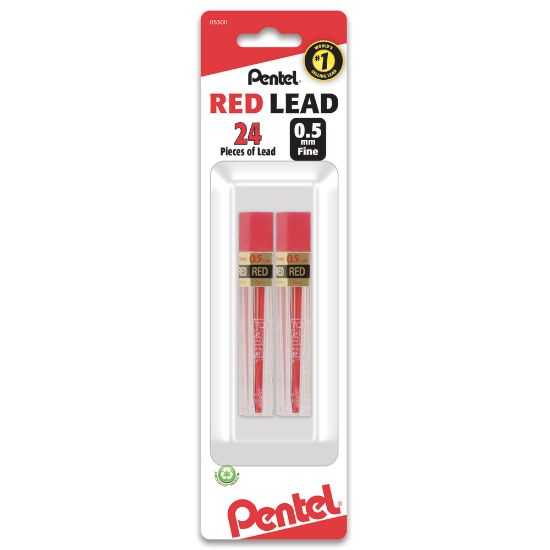 Picture of Pentel Red Lead Refills, 0.5 mm, #2.5 Medium Soft Lead, Pack Of 2 Tubes